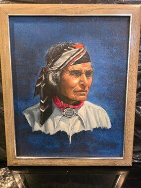 Acrylic Painting Elder Native American Framed Signed Vickie Diggs 18.5" x 22.75"
